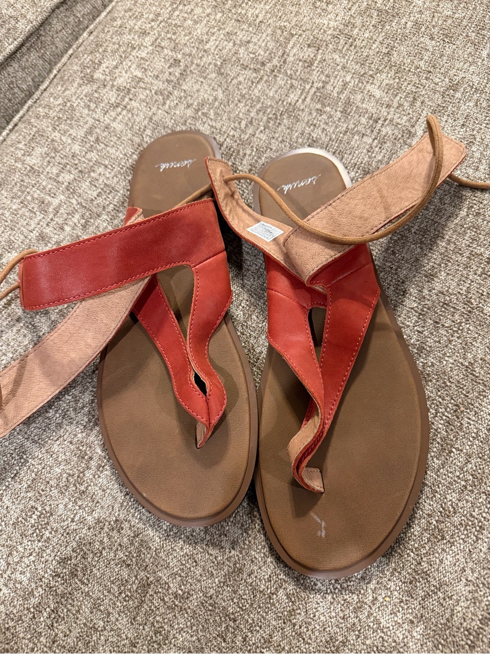 Sanuk Women's Rust Red Leather Thong Sandals with Wrap Straps
